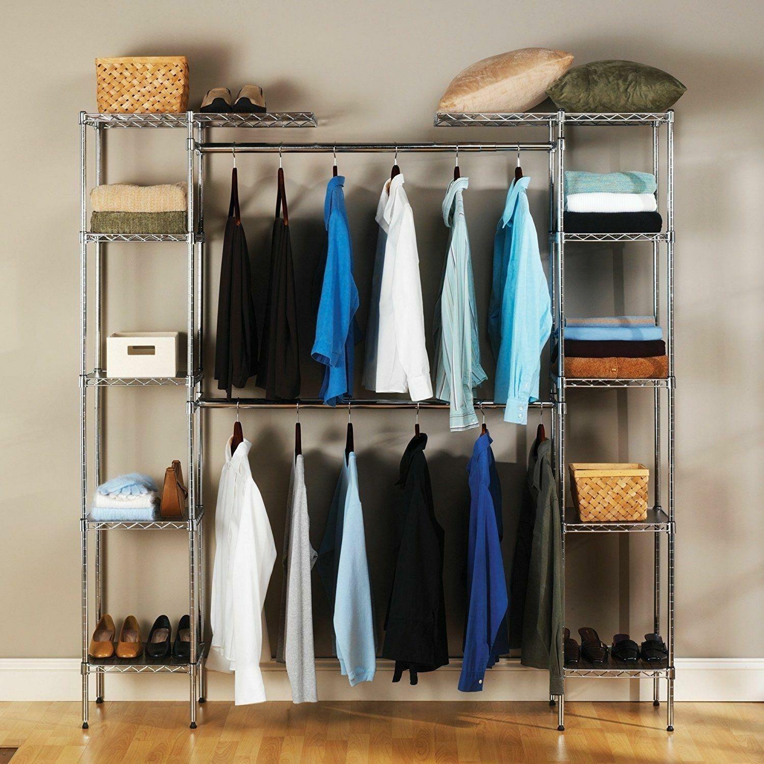 Closet Organizer - Metal Clothes Rack With Shelf Liners