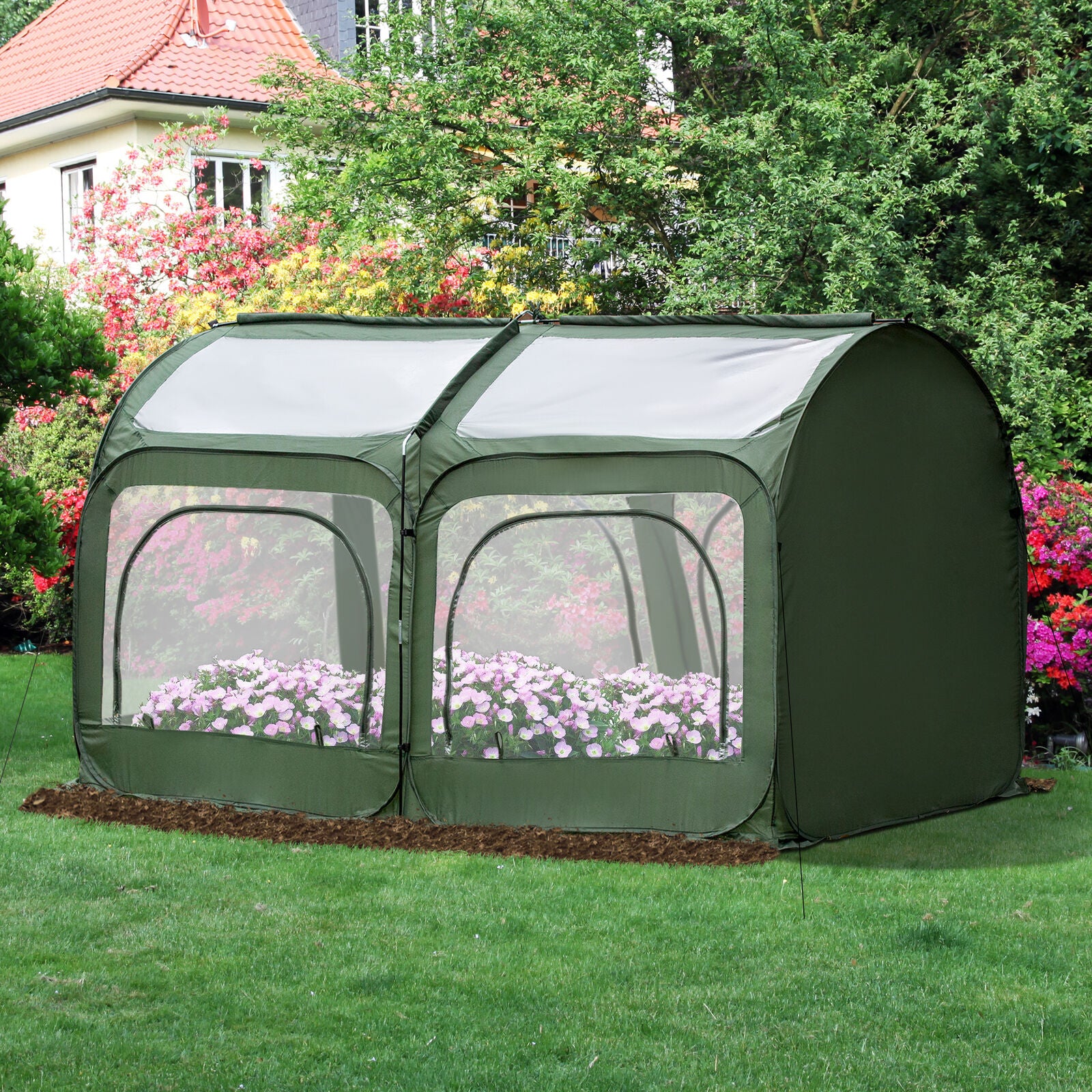 Greenhouse With 4 Zipper Doors - Instant Pop up Small Greenhouse