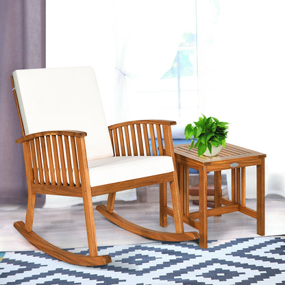 Outdoor Rocking Chair and Side Table - Wood Patio Chair with Cushion