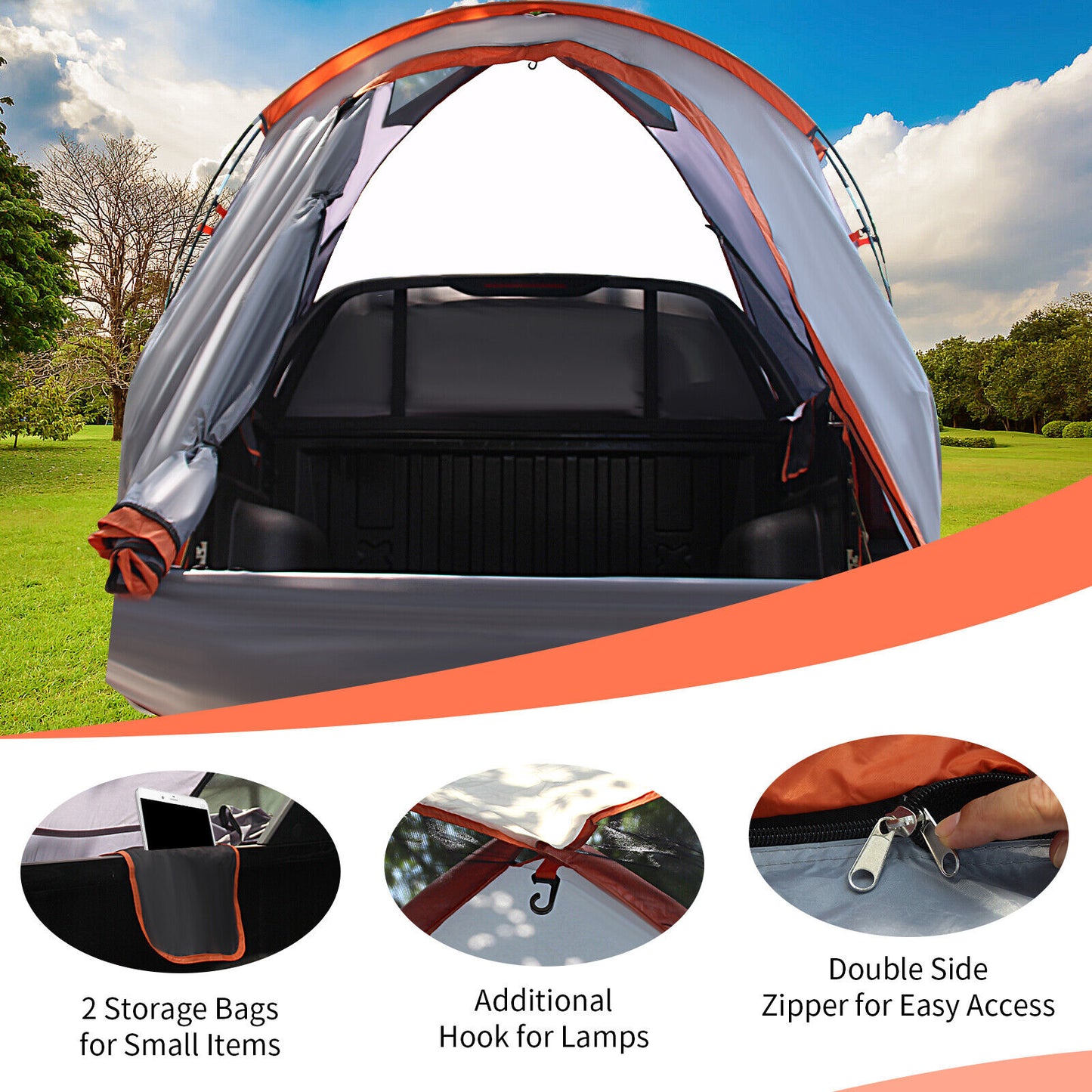 Truck Tent - 2 to 3 Person Truck Bed Tent With Detachable Top Cover