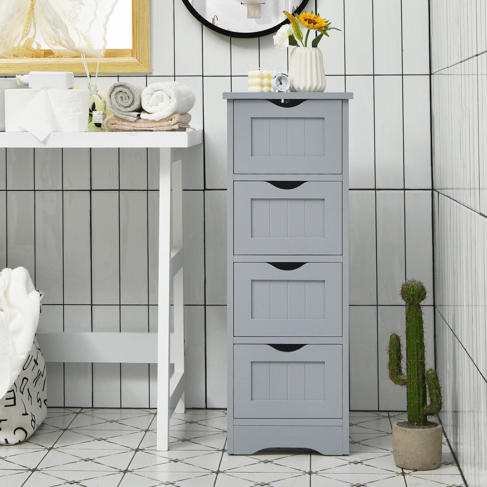 Bathroom Cabinet With Modern White Wood Style - Bathroom Furniture
