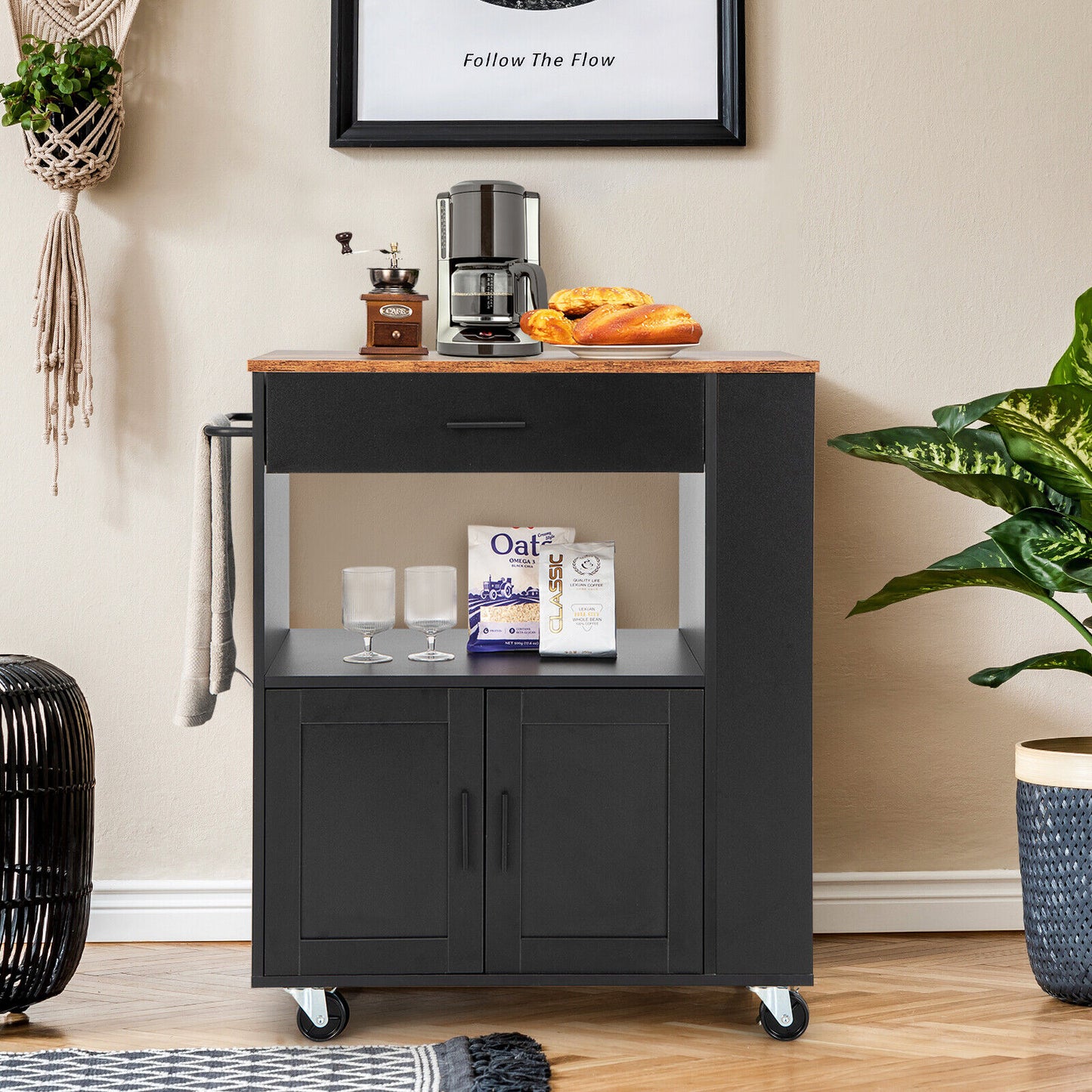 Kitchen Island Cart With Drawer and Spice Rack - Kitchen Cart