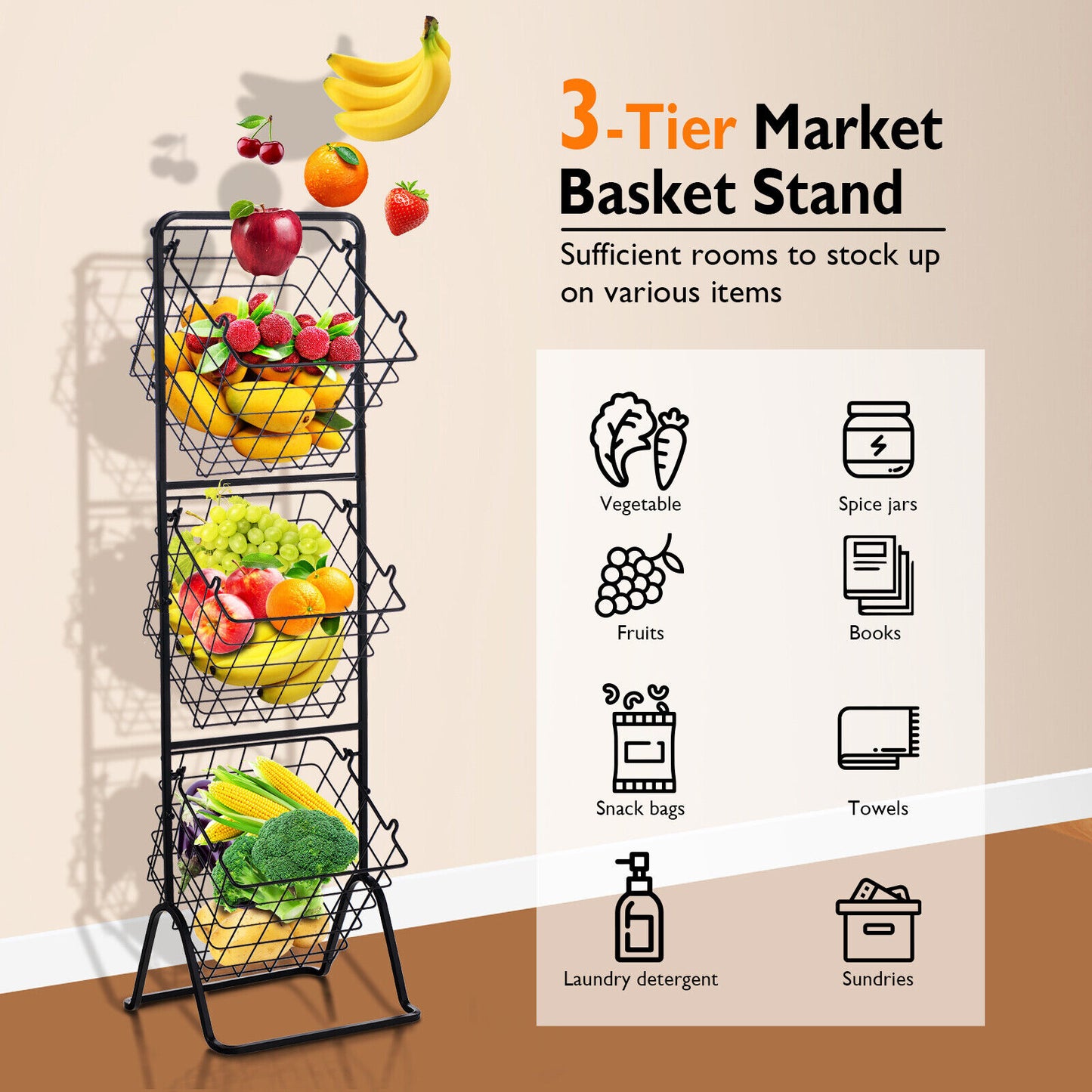 Fruit Basket 3 Tier - Kitchen Wire Fruit Stand