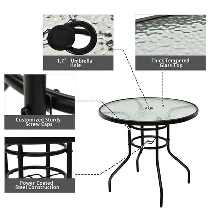Tempered Glass Steel Frame Umbrella Table - Patio Table Umbrella