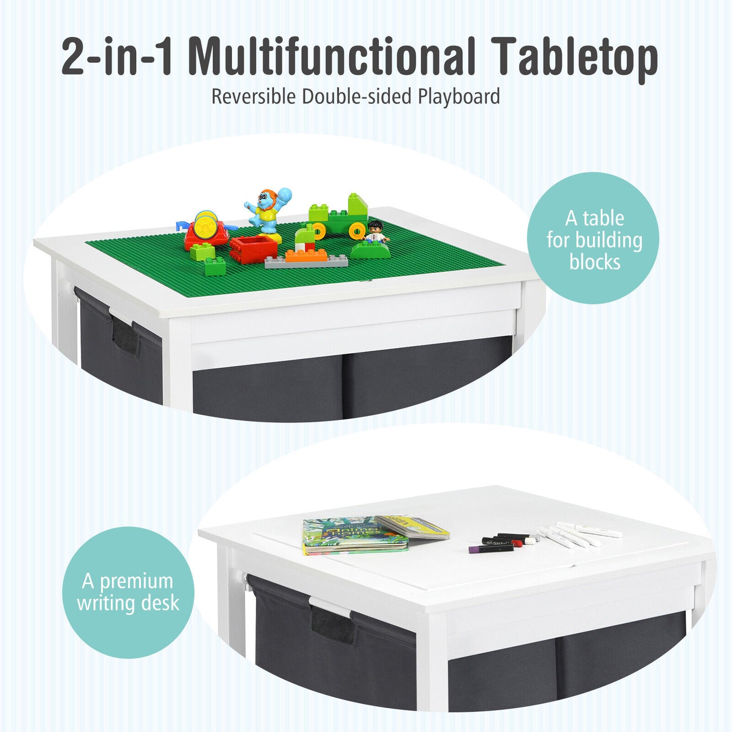Lego Table With Double Sided Board - 2 in 1 Activity Table With Drawer