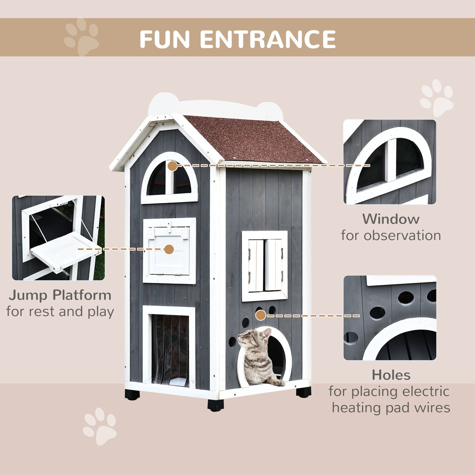 Solid Wood Cat House - 2 Floor Cat Condo