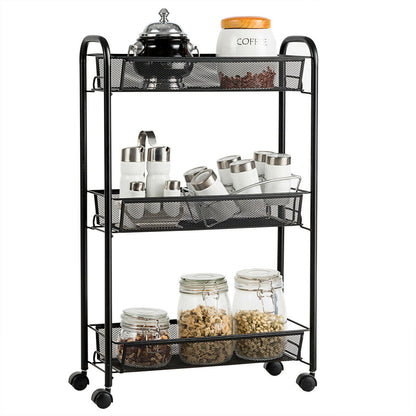 3 Tier Rolling Cart - Full Metal Basket kitchen Cart - Storage Cart