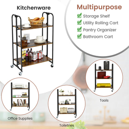 Kitchen Cart 3Tier - Foldable Kitchen Island Cart with Wheels