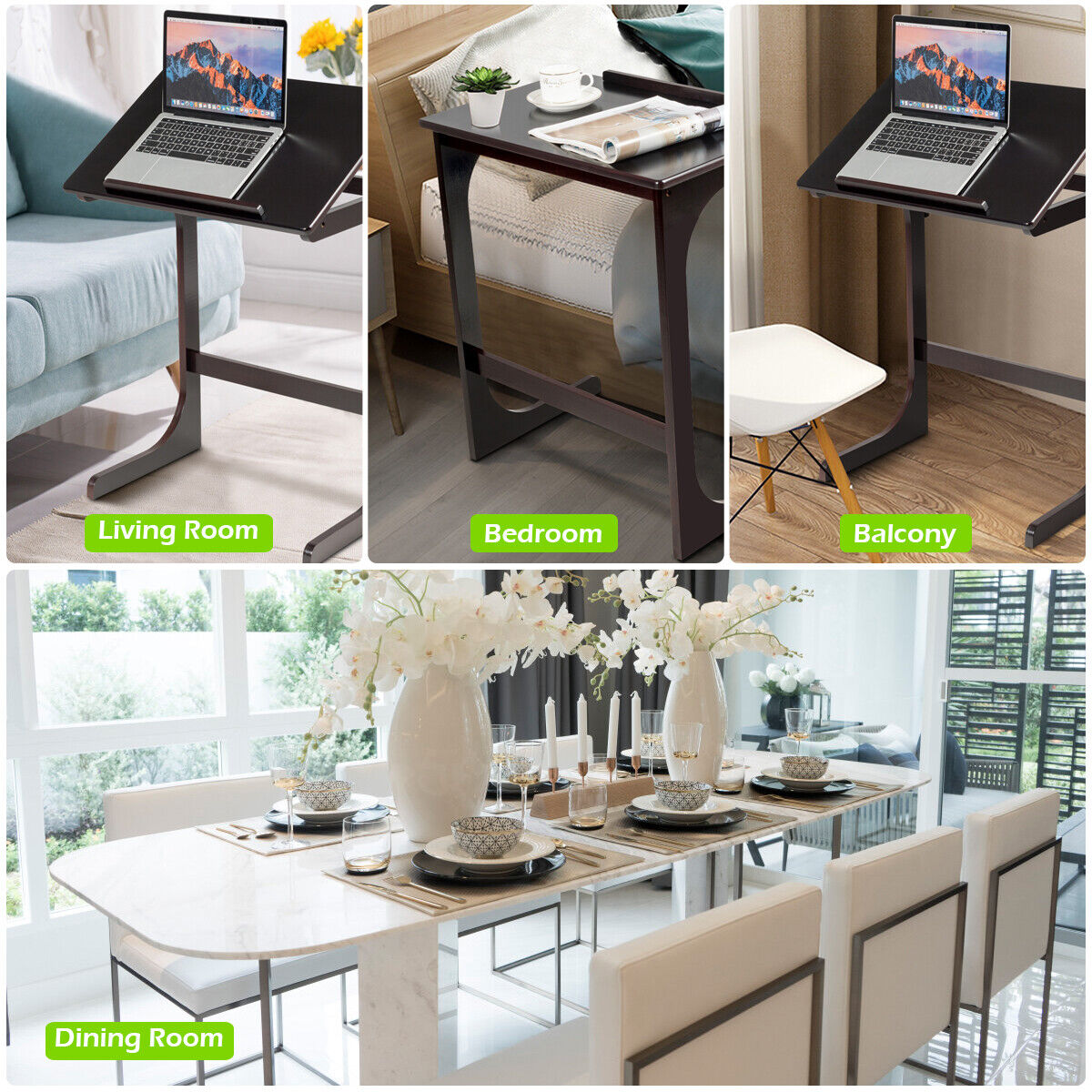 TV Tray With Titling Top - C Shape Bamboo Laptop Desk 