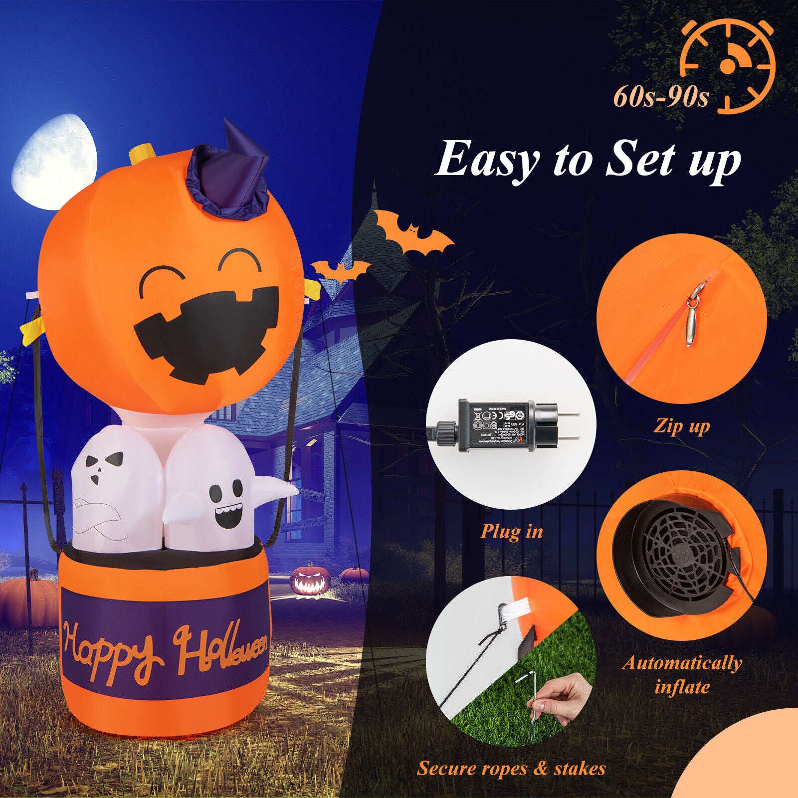 Halloween décor - 6ft Halloween Inflatable Pumpkin Hot Air Balloon