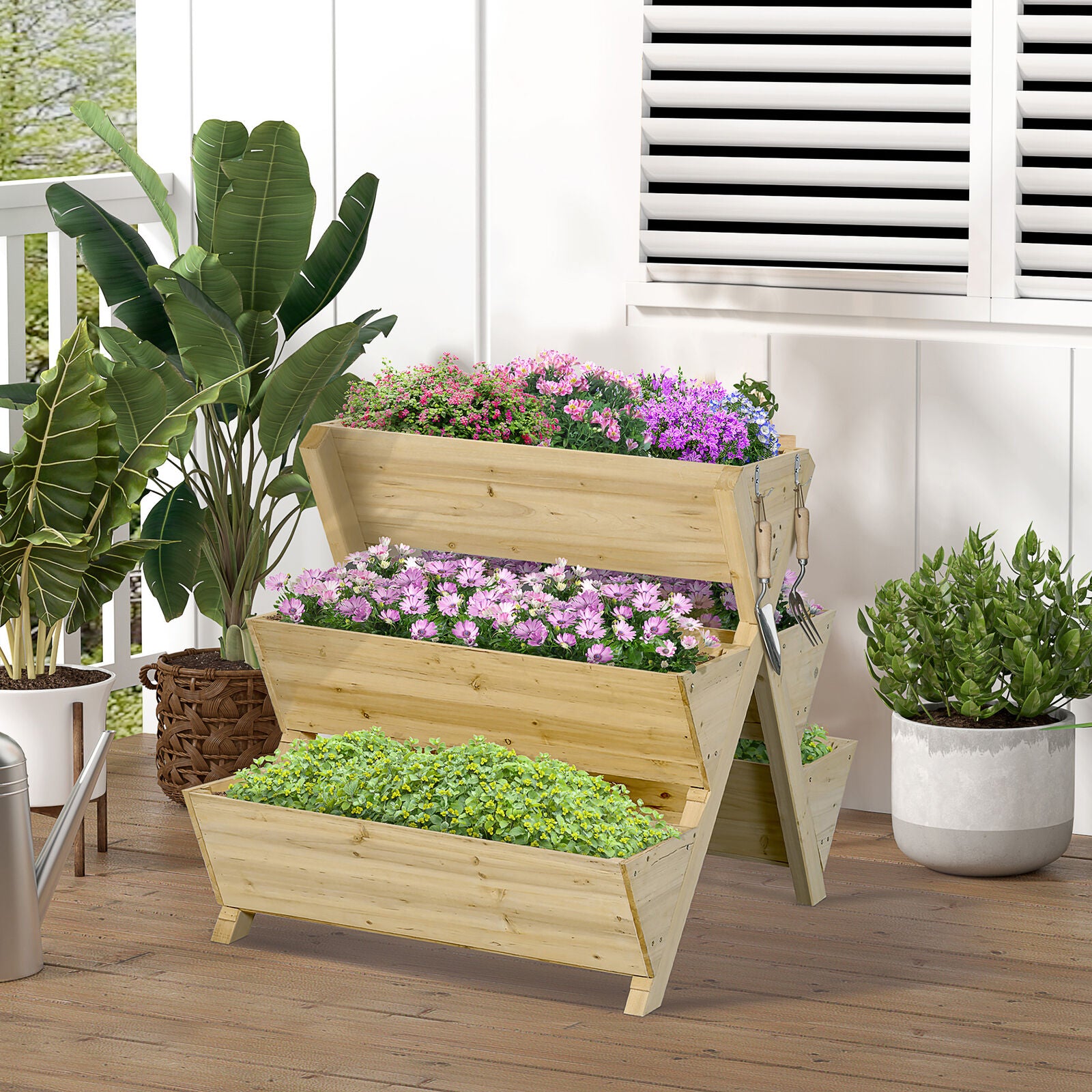 Raised Garden Bed - Freestanding Raised Beds with 5 Planting Boxes