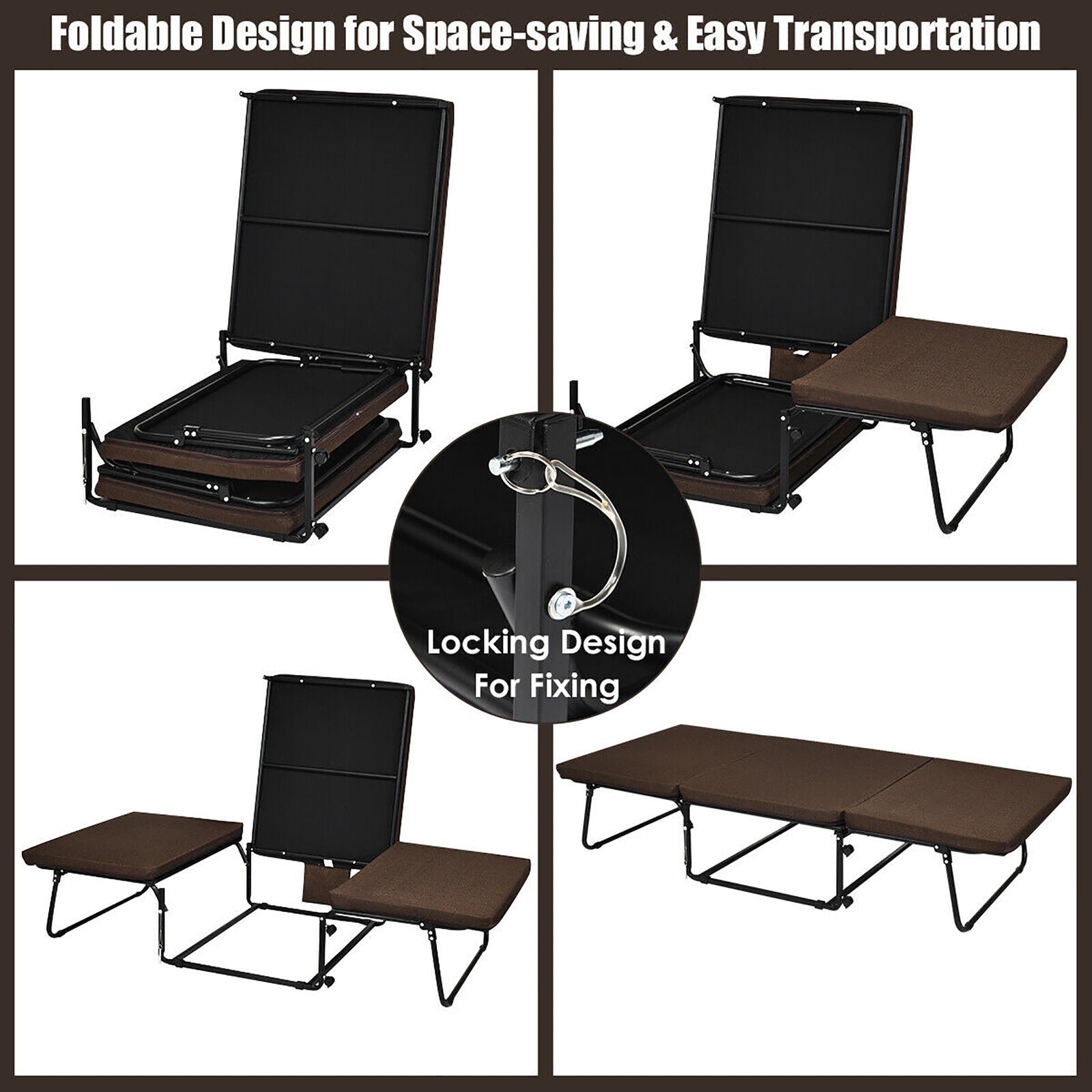 Space Saver Rollaway Bed - Folding Bed with Six Adjustable Positions