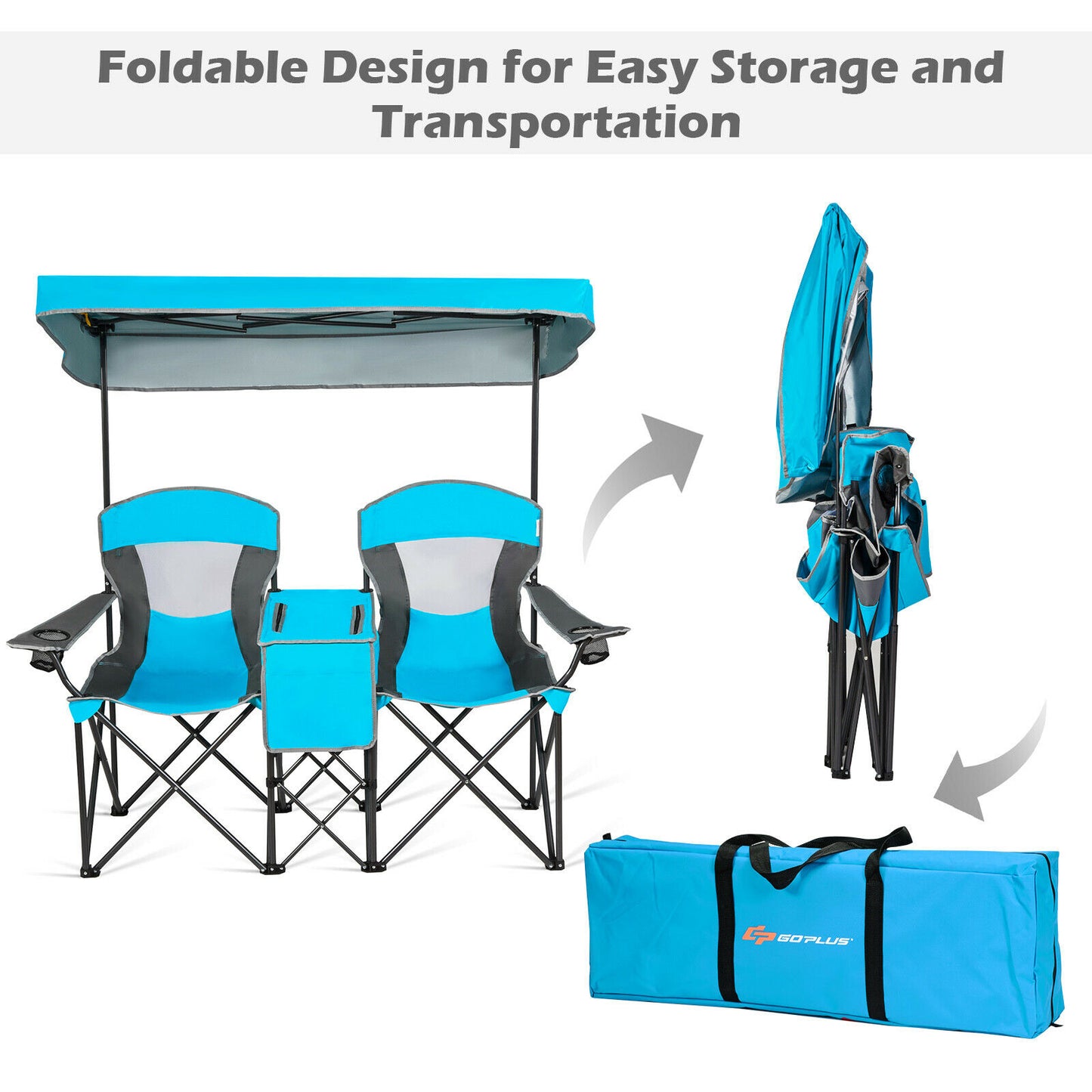 Portable Folding Camping Chair with Canopy and Cup Holder