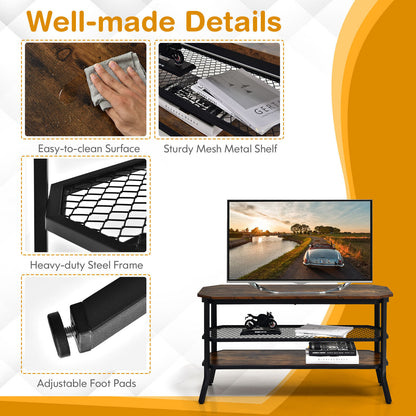 3 Tier TV Stand - Media Console with Mesh Storage Shelf