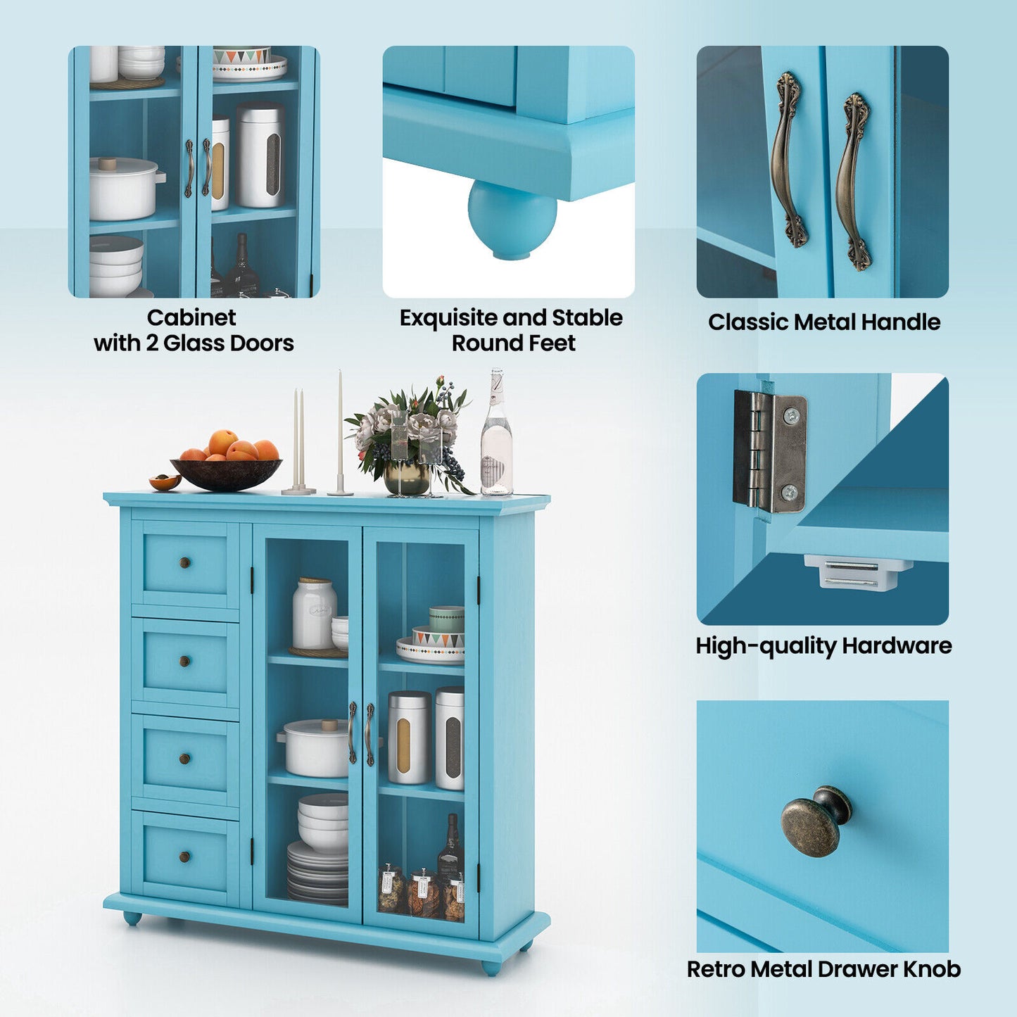 Buffet Sideboard- Kitchen Storage Cabinet With 4 Drawers