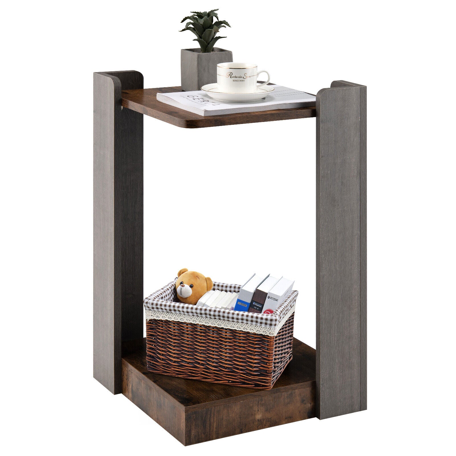 Nightstand 2 Tier - 2 Pcs End Tables With Large Bottom Shelf