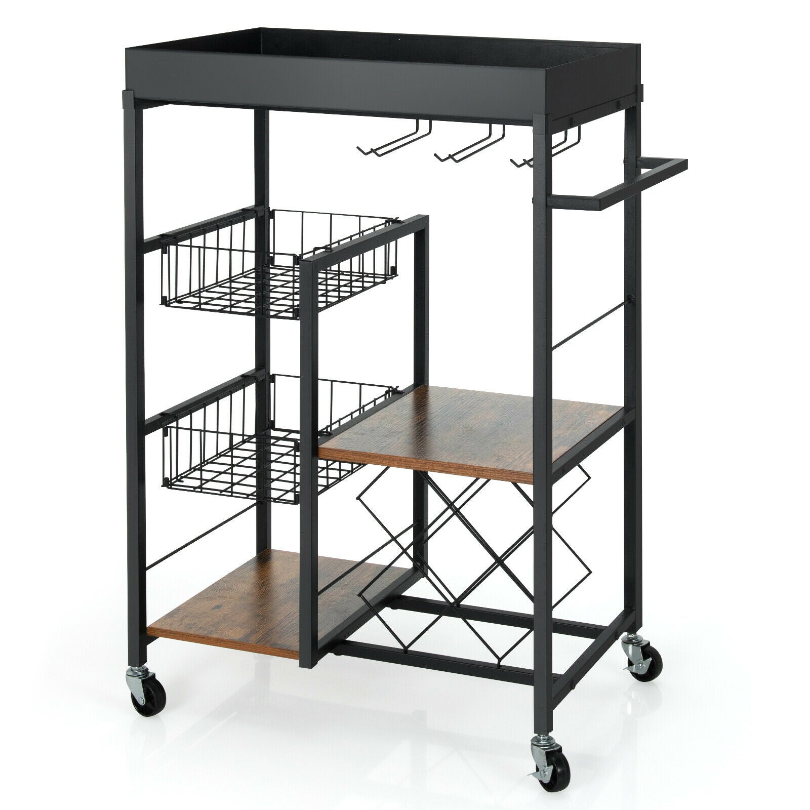 4-Tier Kitchen Cart on Wheels with  Removable Tray Basket