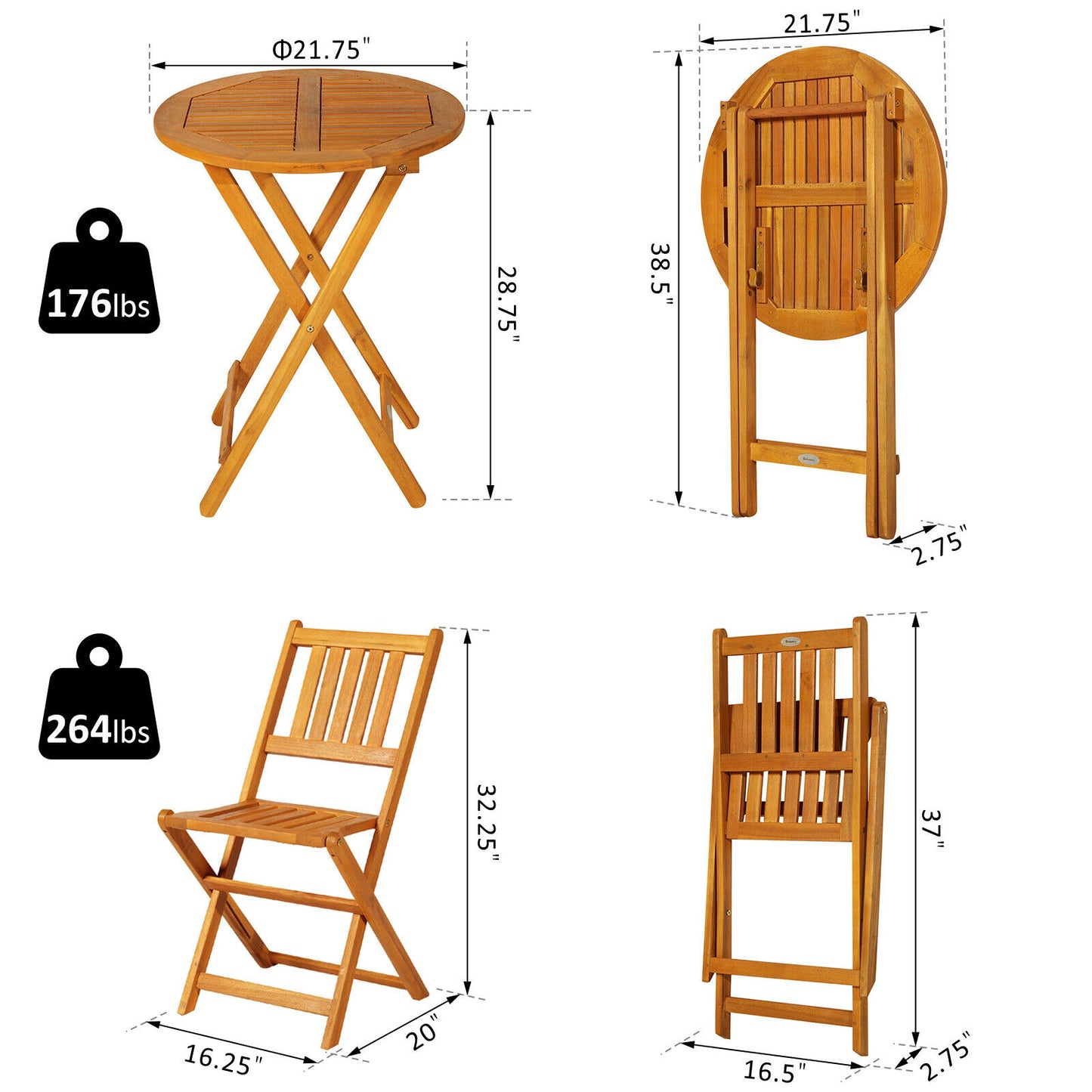 Bistro Set - 3 Piece Acacia Wood Bistro Table And Chairs