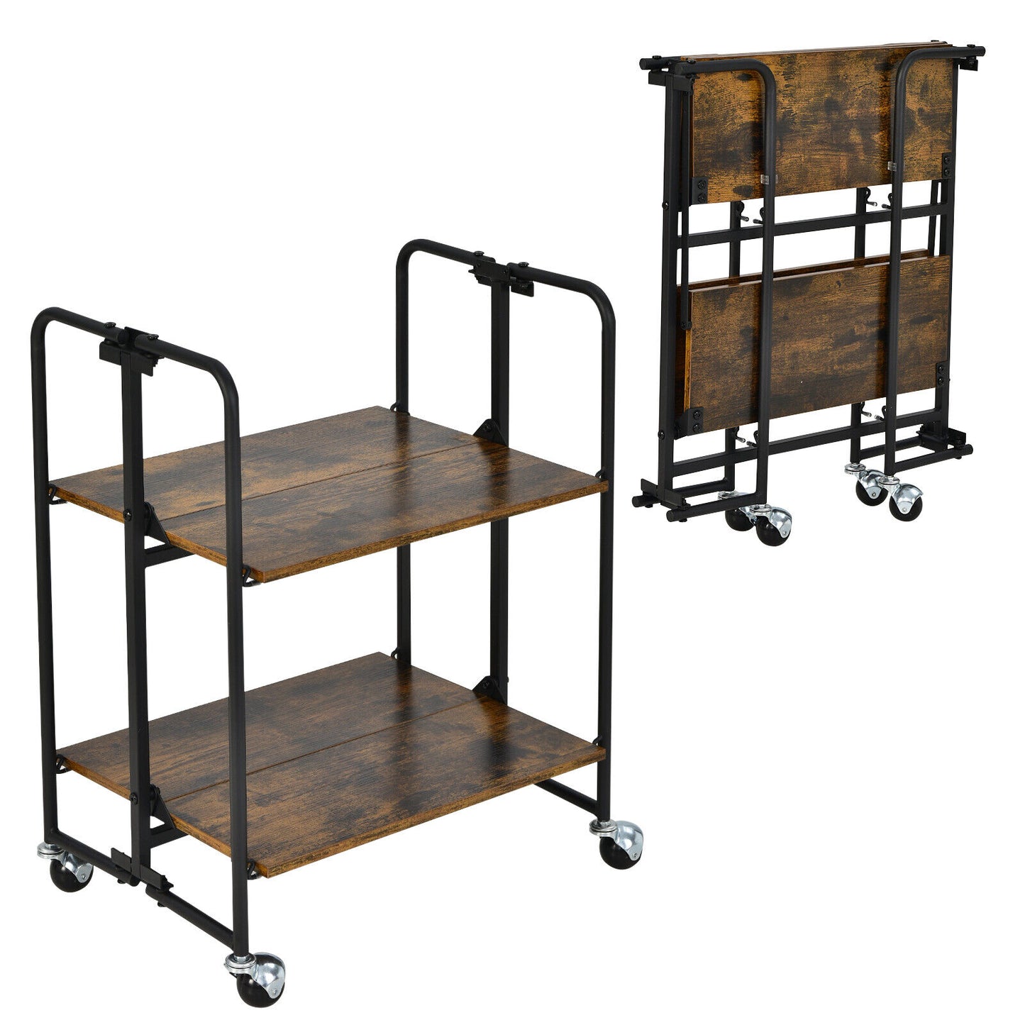Kitchen Cart 2Tier -  Foldable Kitchen Island Cart With Wheels