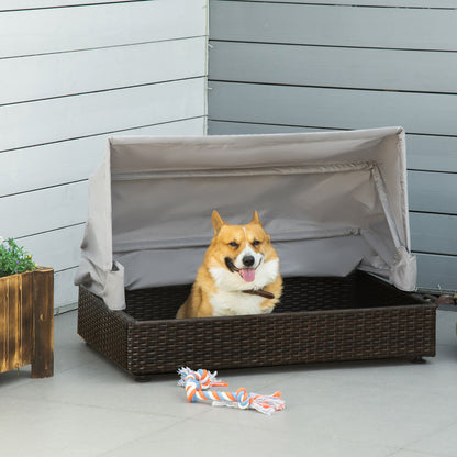 Dog House Elevated Wicker Cat and Dog Bed with Cushion and Roof