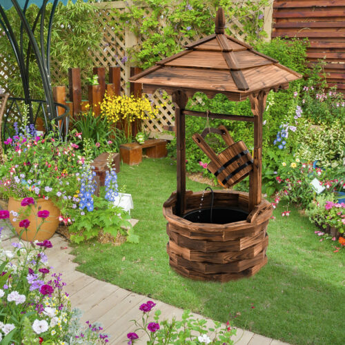 Wishing Well Fountain With Electric Pump - Wooden Outdoor Fountain