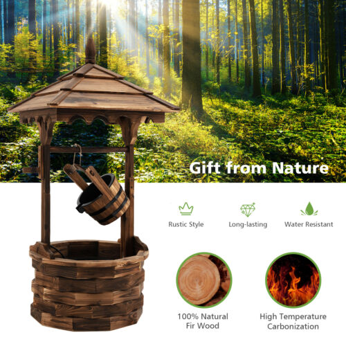 Wishing Well Fountain With Electric Pump - Wooden Outdoor Fountain
