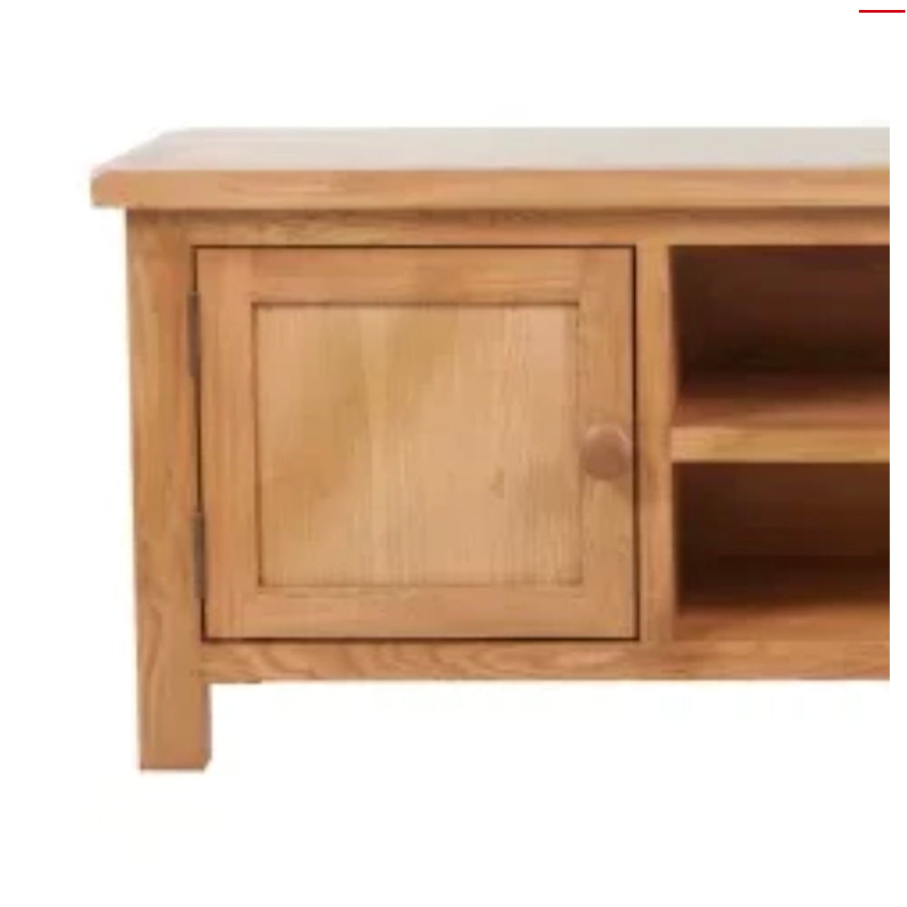 Solid Oak Wood TV Stand Cabinet With Two Convenient Cable Outlets