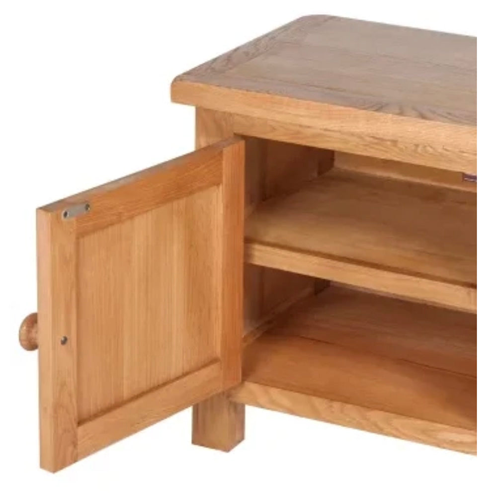 Solid Oak Wood TV Stand Cabinet With Two Convenient Cable Outlets